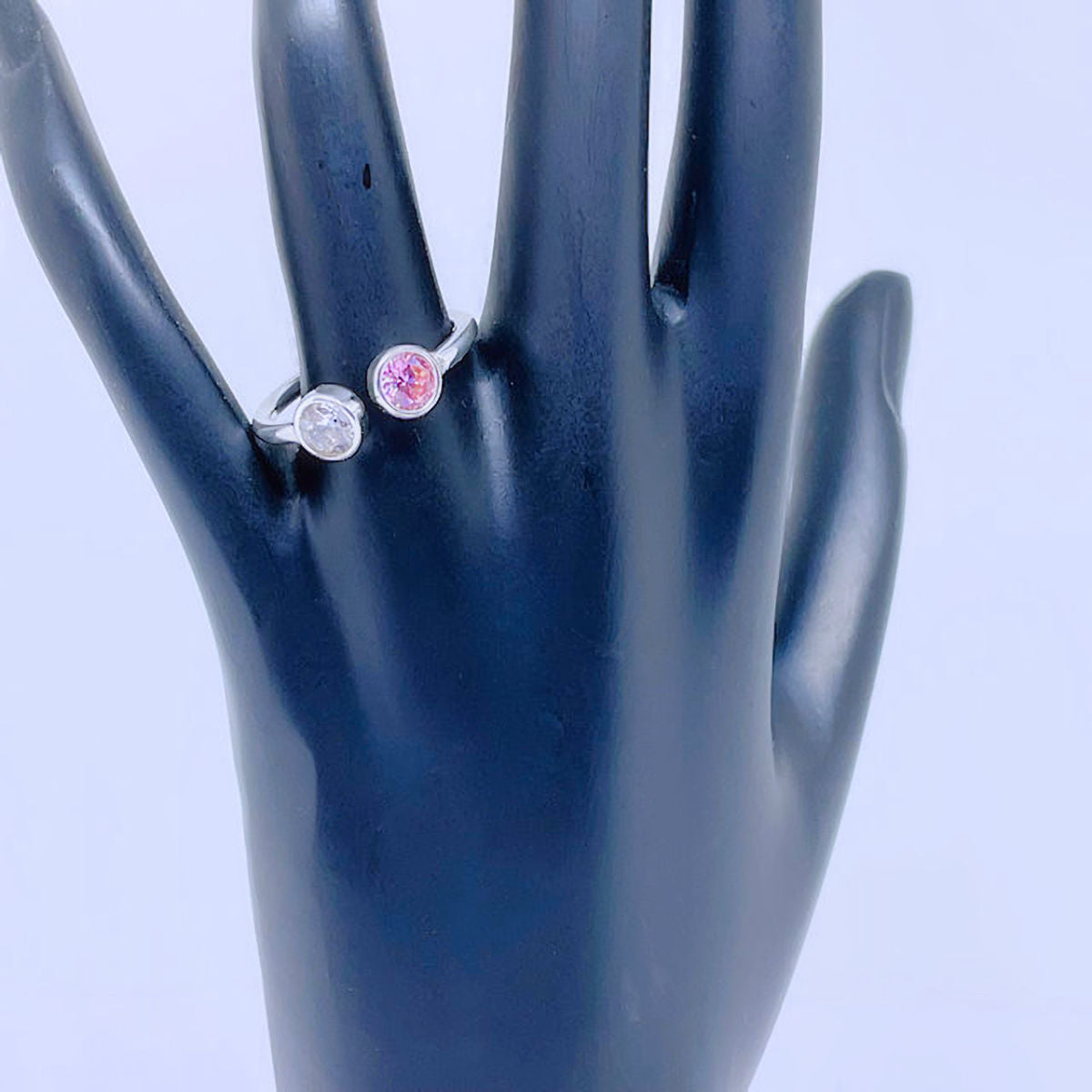 Sterling Silver Adjustable Pink and White CZ Ring