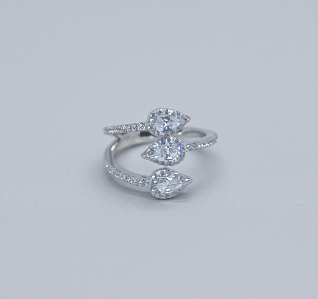 Triple Halo Pear Wrap CZ Sterling Silver Ring