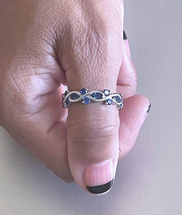 Sterling Silver Eternity Marquise Blue Round Spinel CZ Ring