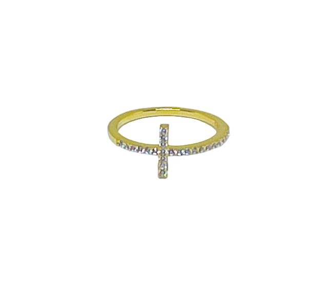 Sterling Silver Gold Plated Cross Clear CZ Ring