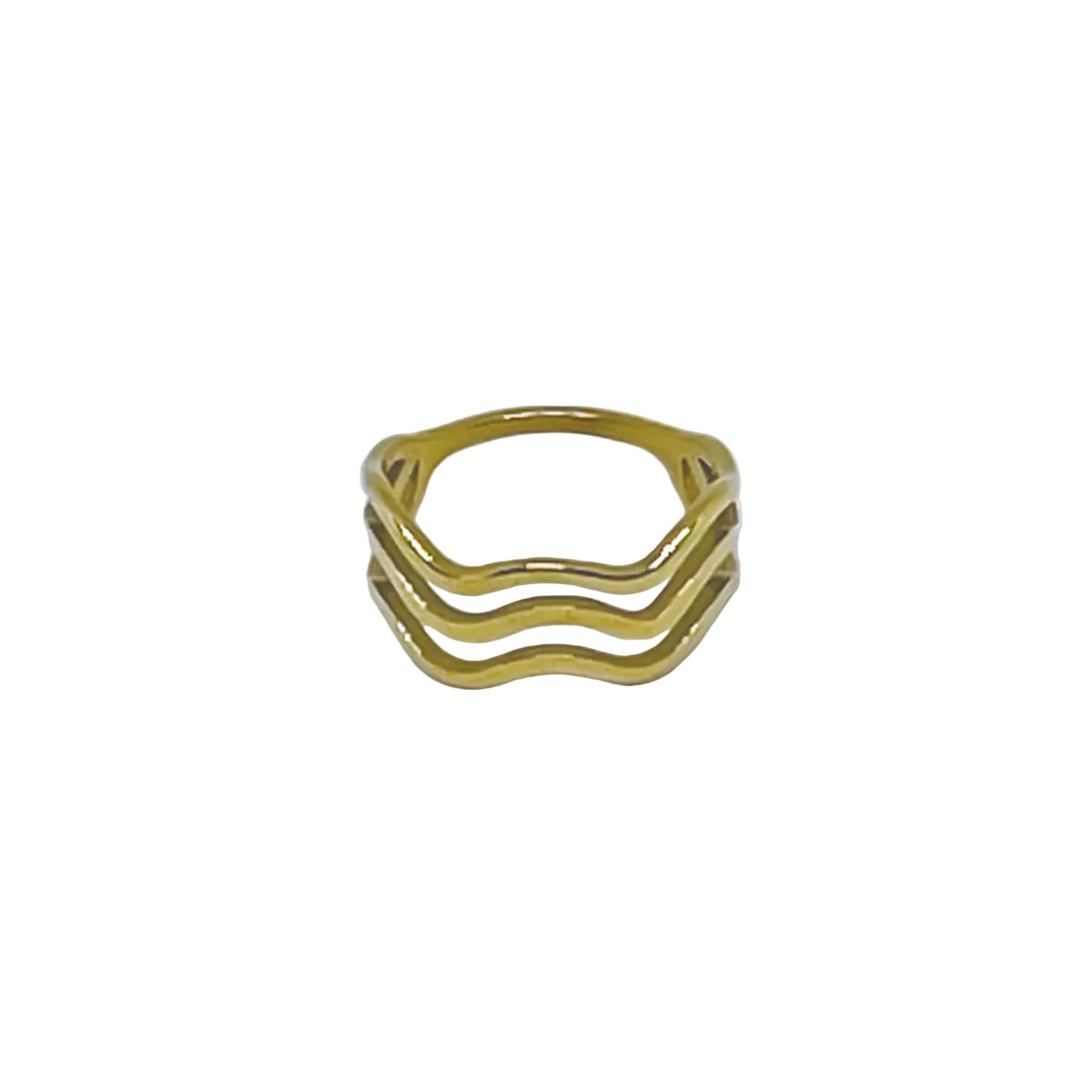 Stainless Steel Gold Triple Wave Geometric Ring