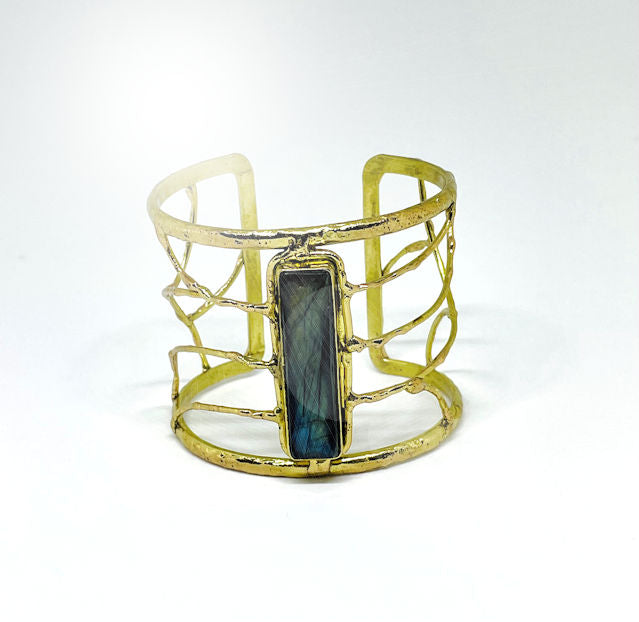 Adjustable Cuff Bracelet with Natural Labradorite Stone