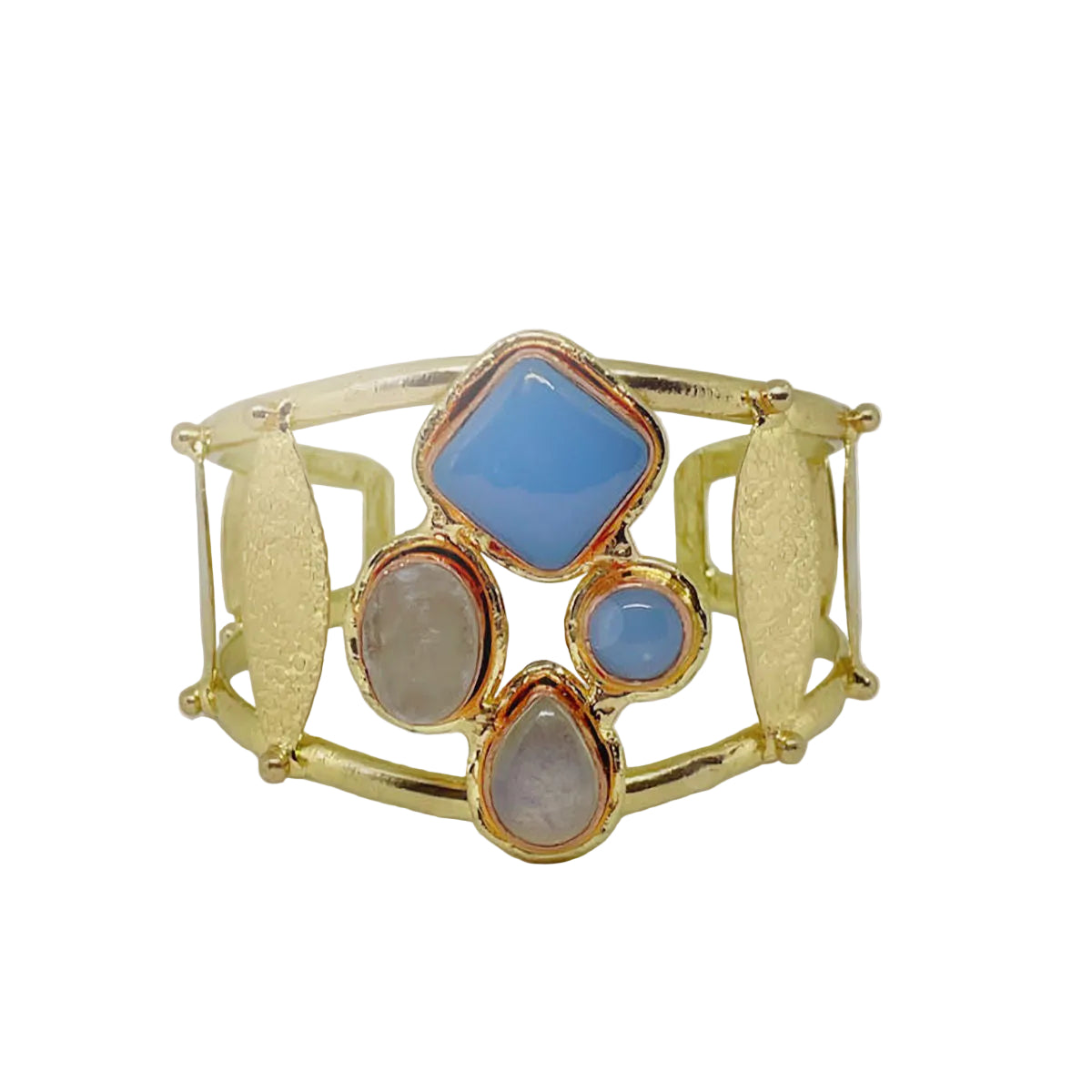 Multi-Stone Cuff Bracelet with Blue Chalcedony and Quartz Stones