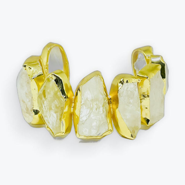 18K Brass Cuff Bracelet with Raw Quartz Stones