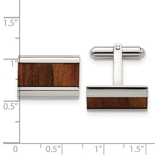 Sophisticated Harmony: Stainless Steel Koa Wood Inlay Rectangle Cufflinks