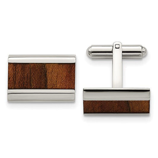 Sophisticated Harmony: Stainless Steel Koa Wood Inlay Rectangle Cufflinks