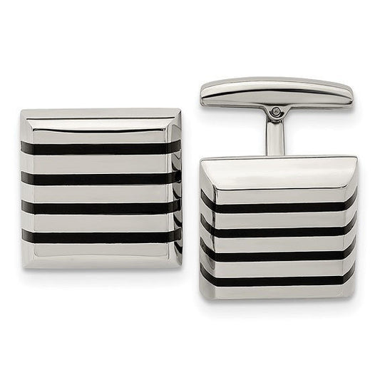 Modern Elegance: Stainless Steel Black Rubber Square Cufflinks