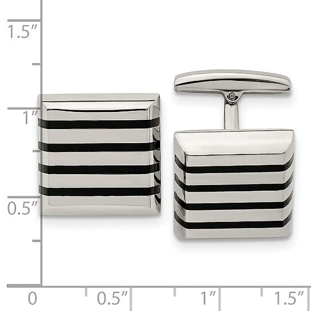 Modern Elegance: Stainless Steel Black Rubber Square Cufflinks