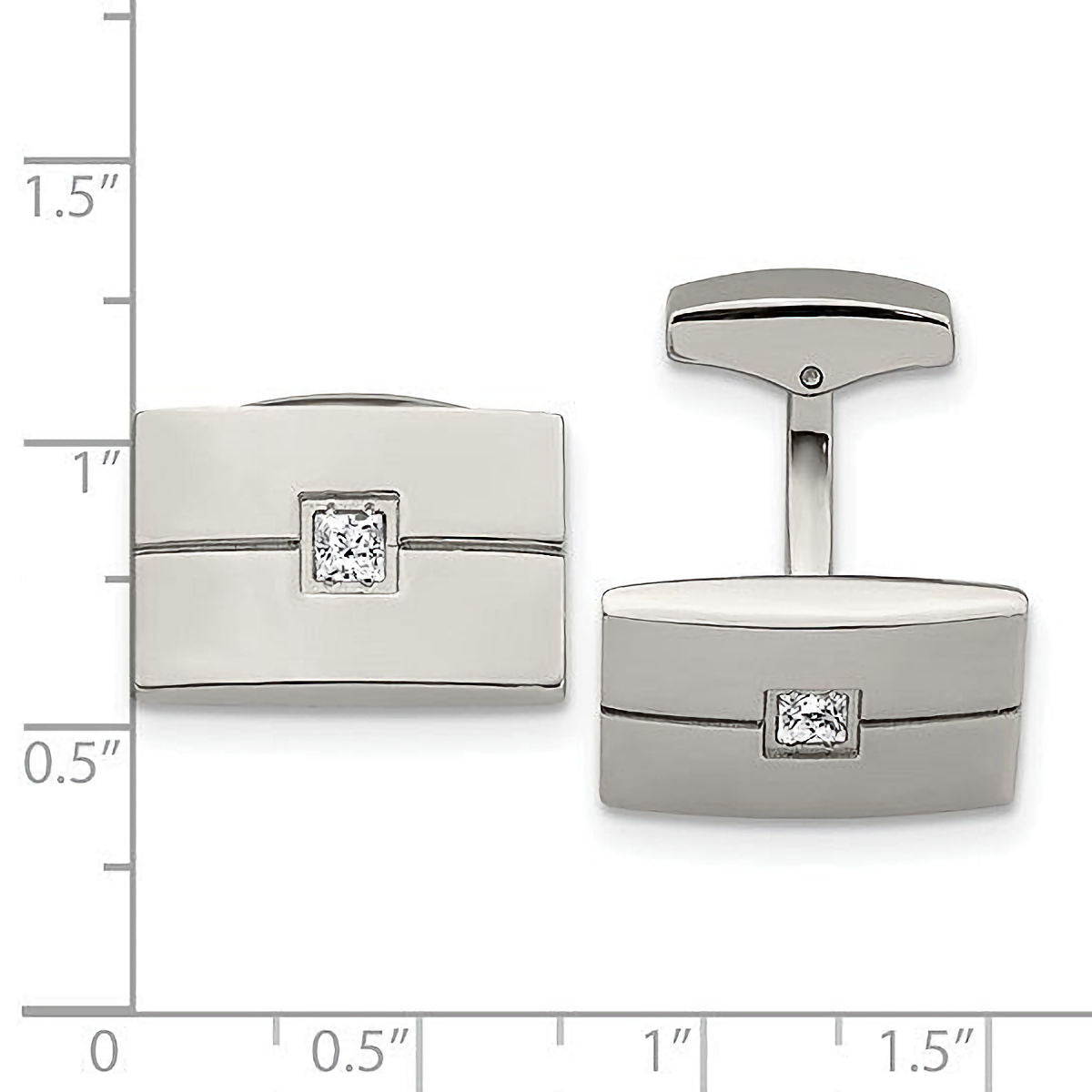 Classic Brilliance: Stainless Steel Polished CZ Rectangle Cufflinks