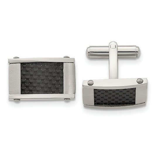 Stainless Steel Black Carbon Fiber Inlay Cufflinks