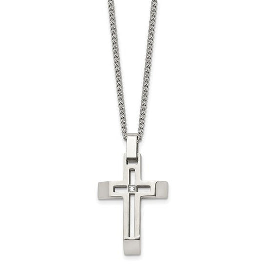 Stainless Steel Cross with CZ Stone