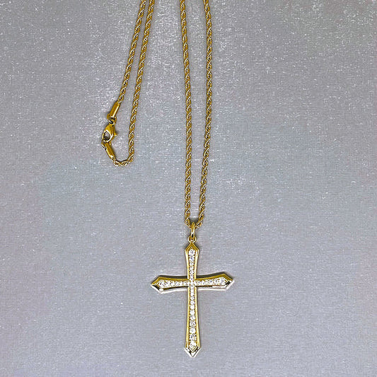 Gold Stainless Steel Rope Chain with Pave Crystal Cross Pendant