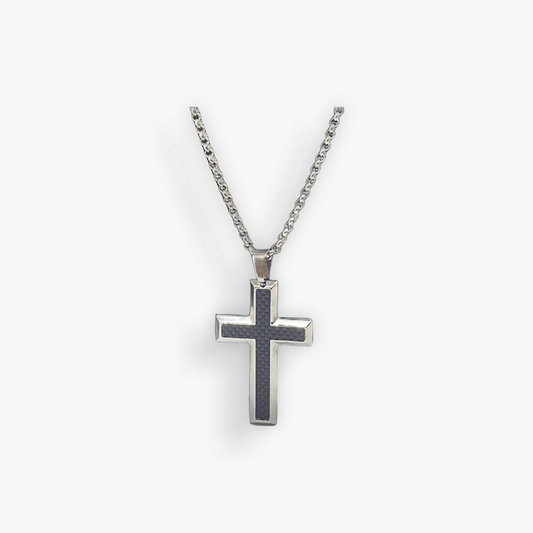 Stainless Steel Black Carbon Fiber Cross Necklace