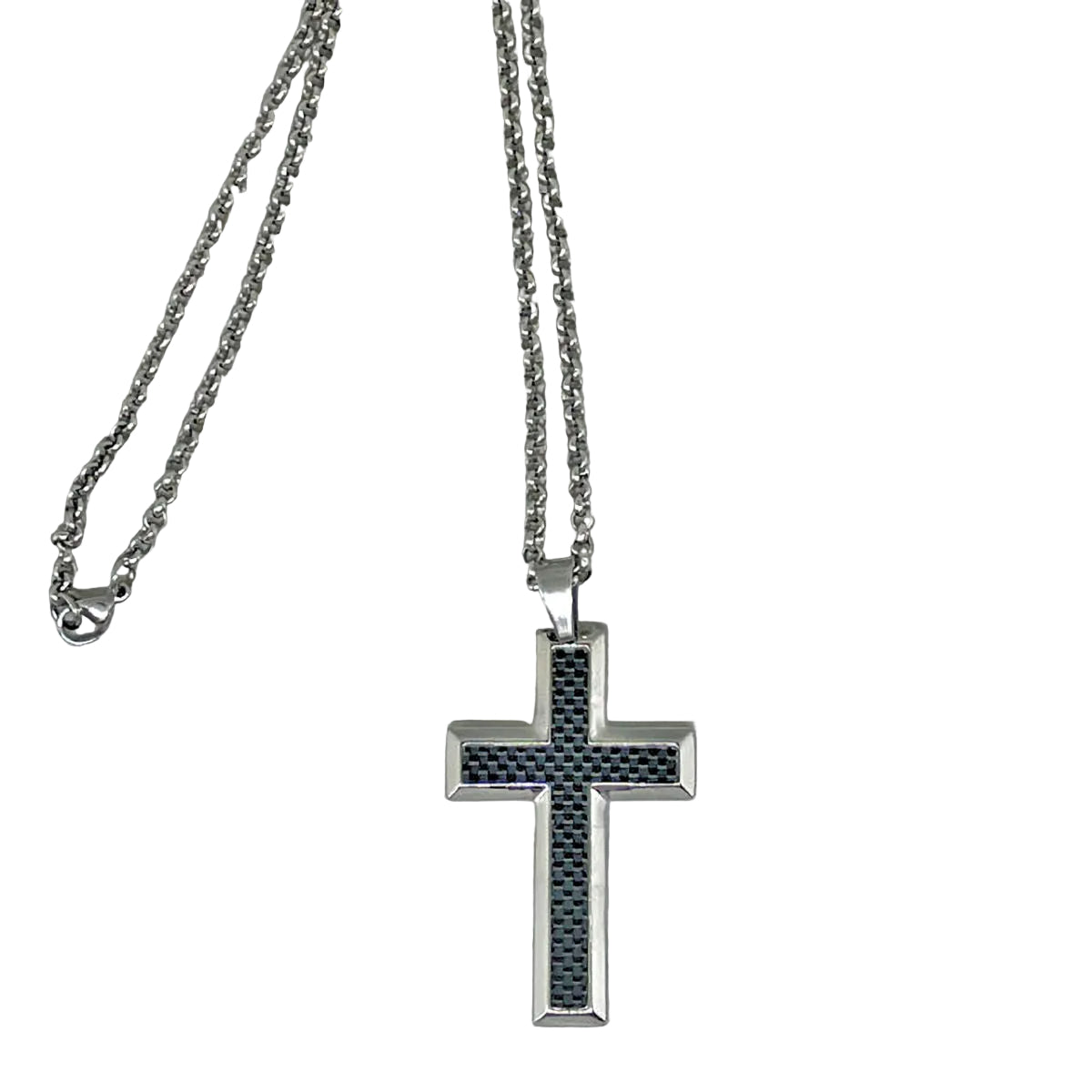 Stainless Steel Black Carbon Fiber Cross Necklace