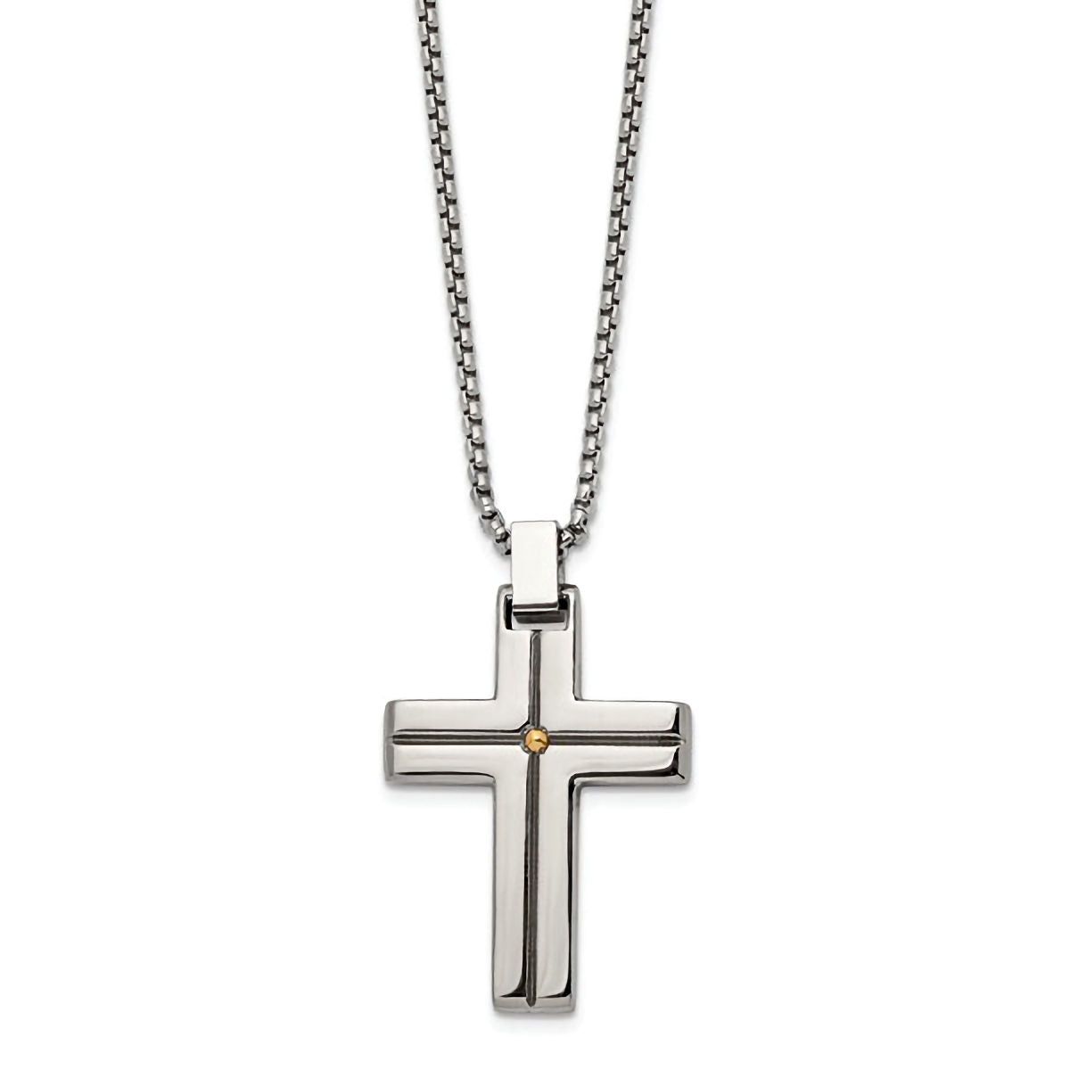Stainless Steel Polished Yellow IP-Plated Cross Pendant with 19.5" Box Chain