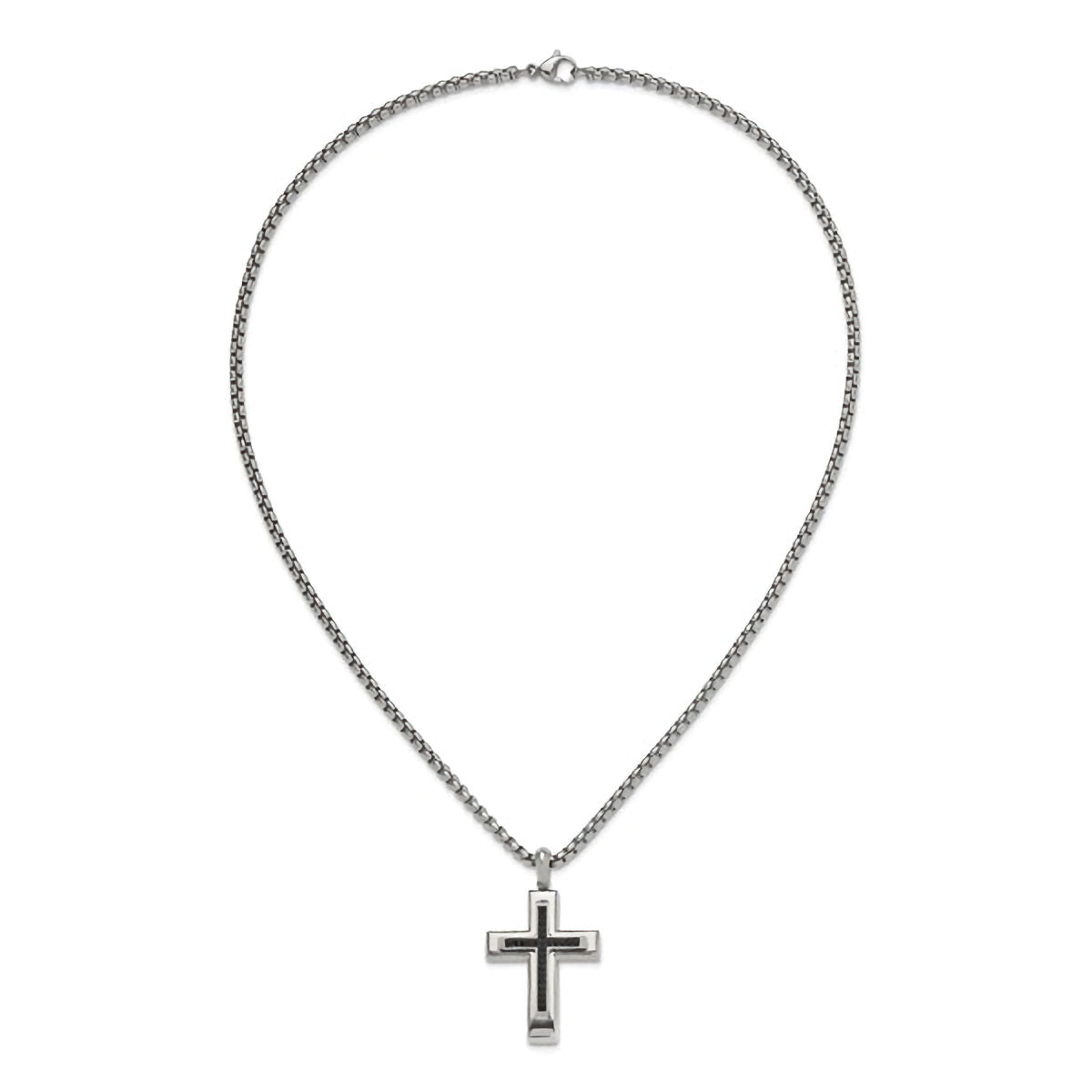 Stainless Steel Black CZ Cross Pendant with 22" Box Chain