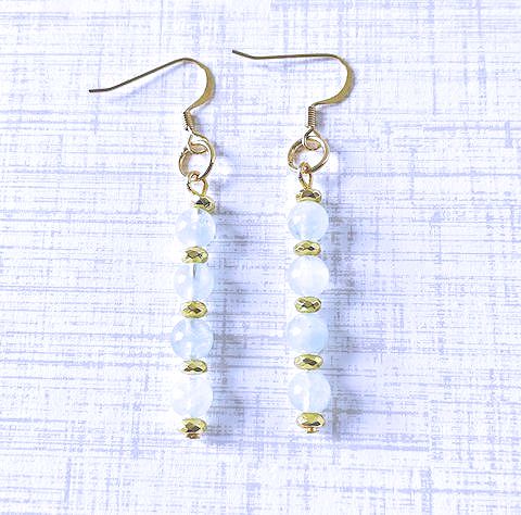 Aquamarine Beaded Earrings with Gold Hematite Spacers