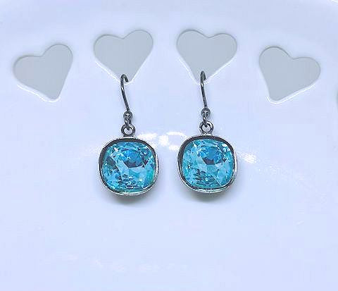 Faceted Blue Square Crystal Earrings