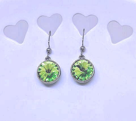 Faceted Round Peridot Crystal Earrings