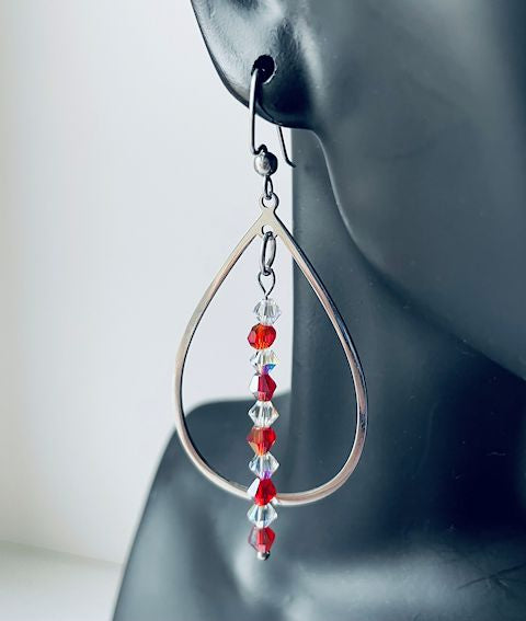 Scarlet Red and Shimmer Clear Crystal Dangle Earrings