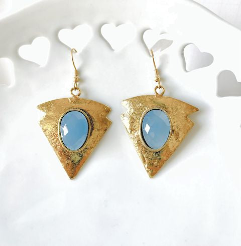 Brass Geometric Shape Earrings with Faceted Chalcedony Stone