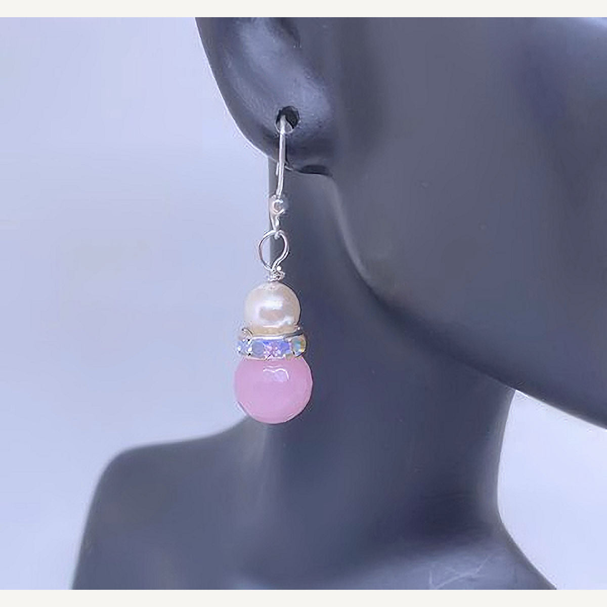 Faceted Light Pink Agate and Pearl Drop Earrings