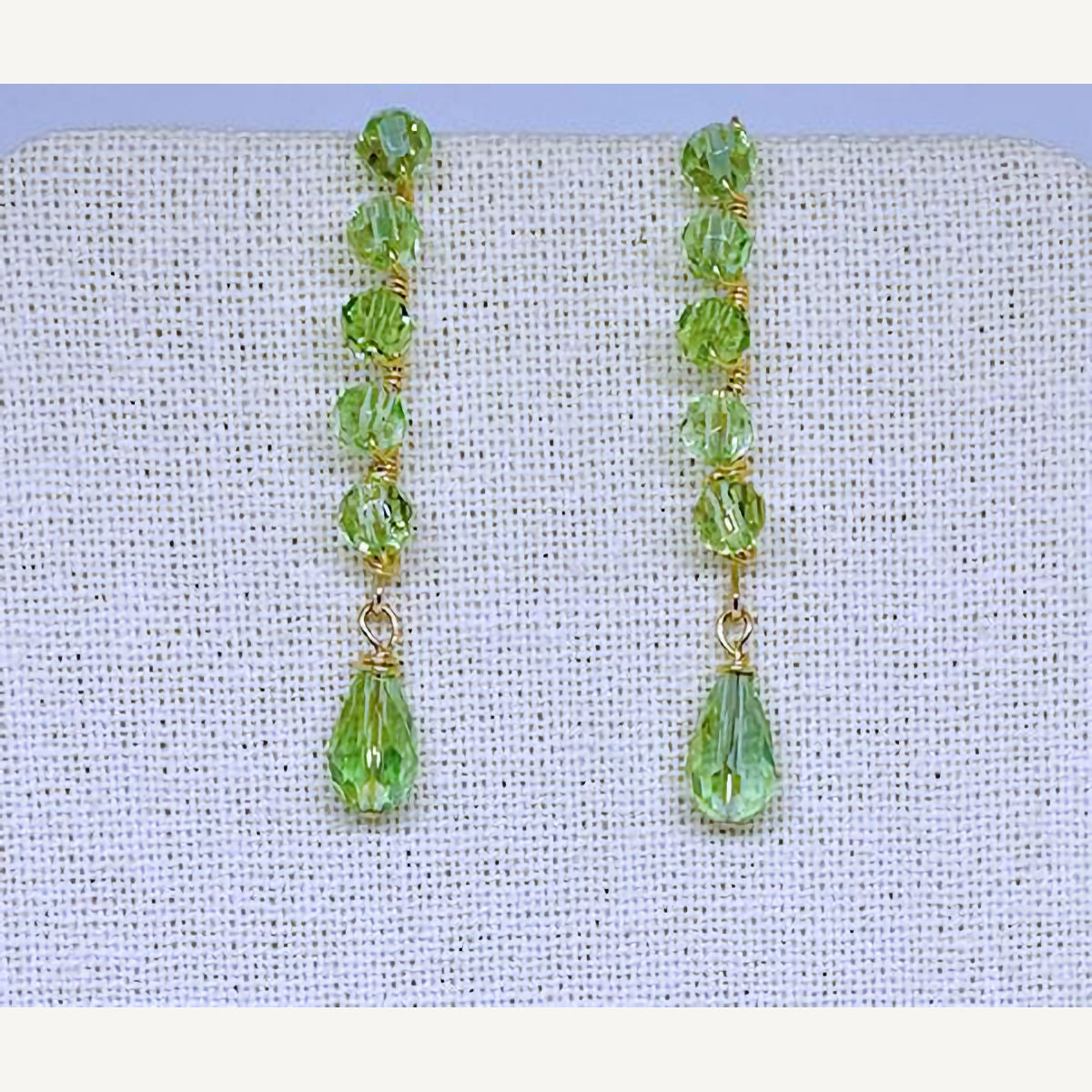 V-Shape Gold Plated Earrings with Chrysolite Czech Crystal Beads