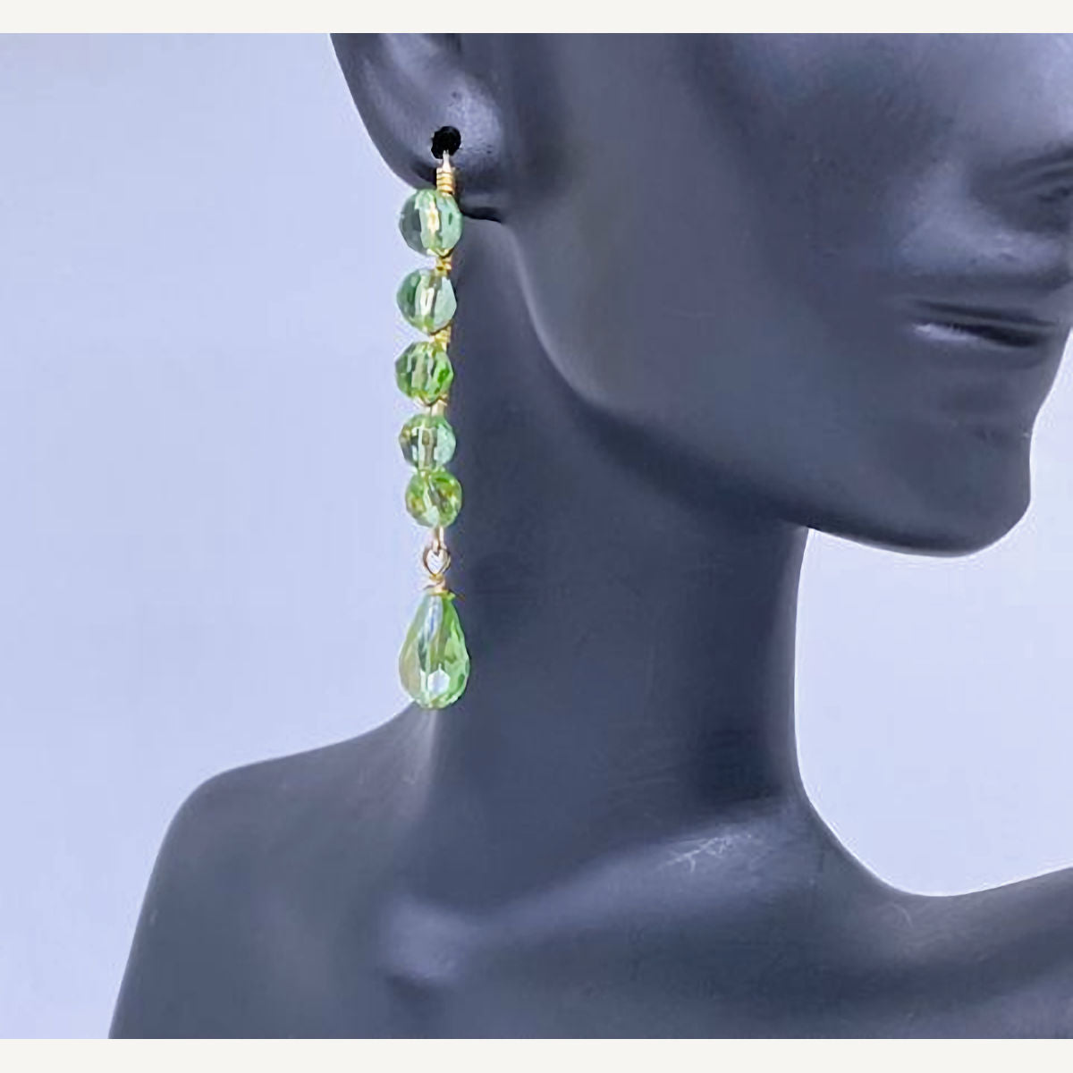 V-Shape Gold Plated Earrings with Chrysolite Czech Crystal Beads
