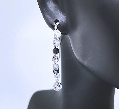 V Shape Earrings with Faceted Black Rutilated Quartz Beads