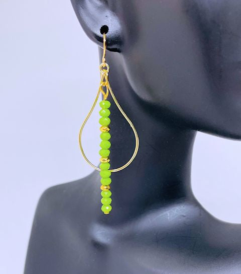 Gold Plated Earrings with Faceted Green Chinese Crystal Beads