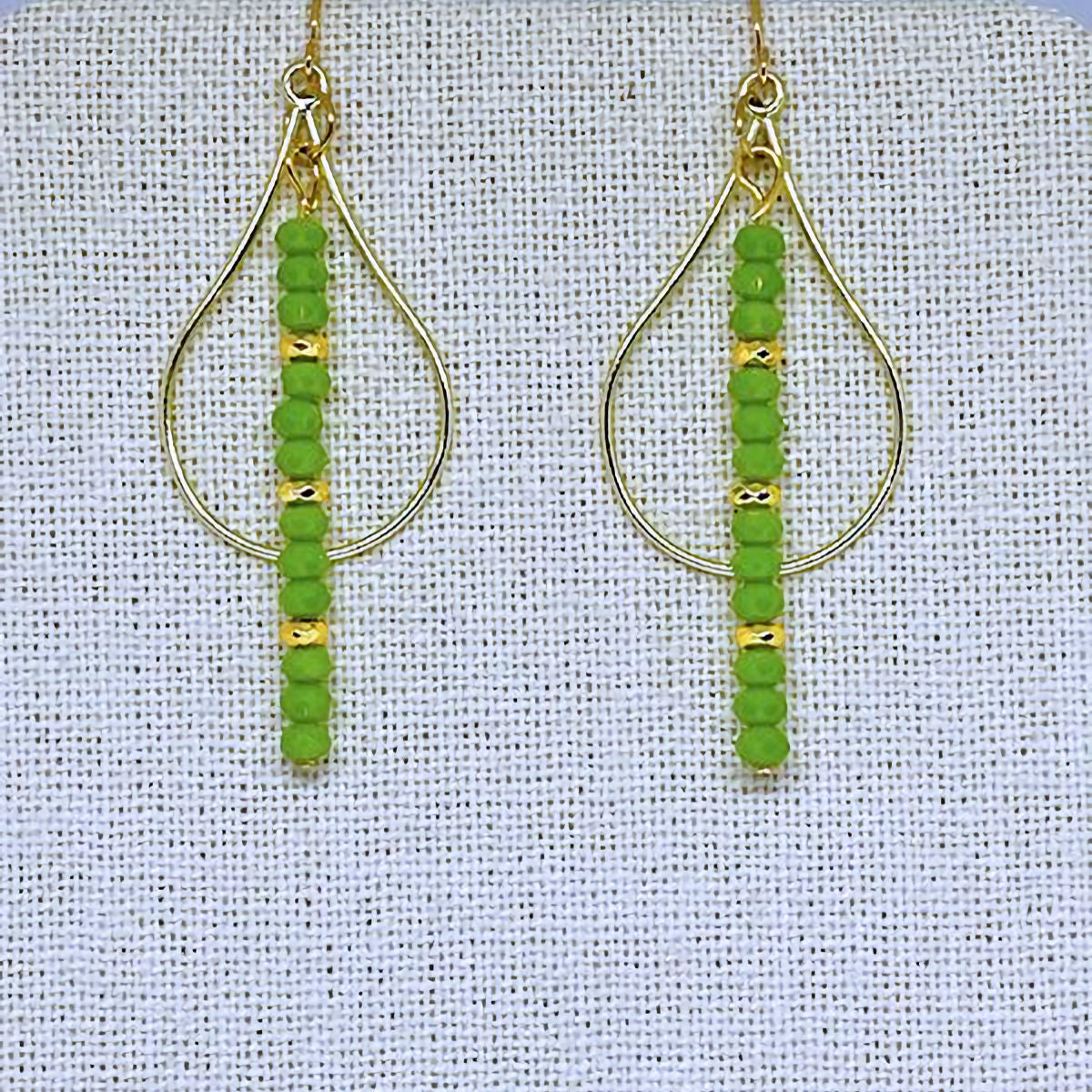 Gold Plated Earrings with Faceted Green Chinese Crystal Beads
