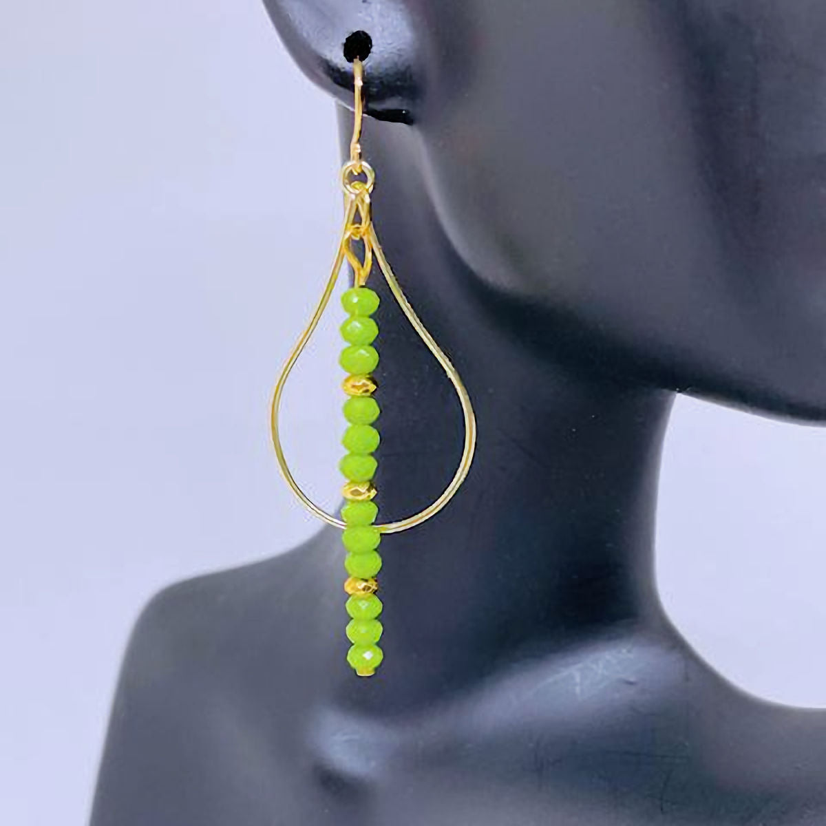 Gold Plated Earrings with Faceted Green Chinese Crystal Beads