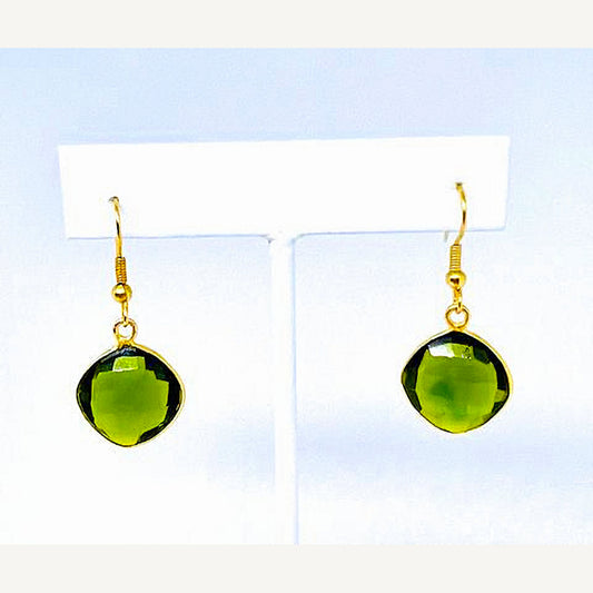 Cushion Cut Green Quartz Earrings in Bezel Setting