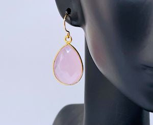 Tear Drop Faceted Rose Quartz Earrings