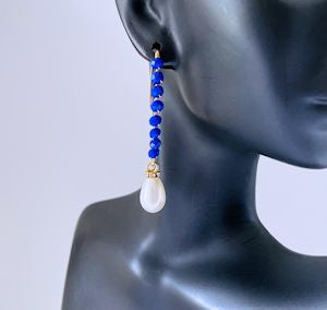 Sophisticated Cobalt Blue Crystal Earrings with Pearl Accent