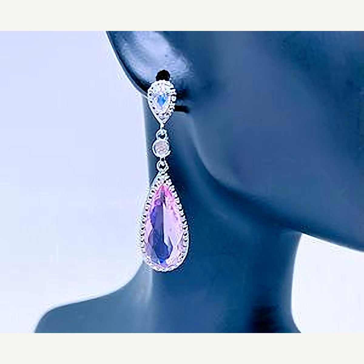 Teardrop Pink Crystal Dangle Silver Plated Earrings - 1 1/2" Length