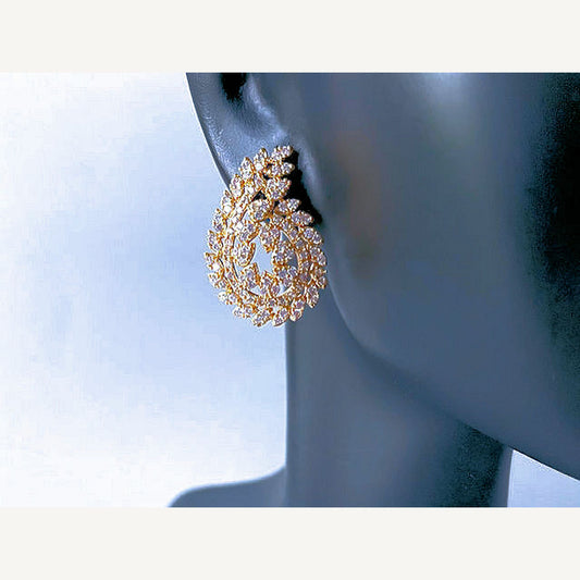 18K Gold Plated Zircon Leaf Earrings