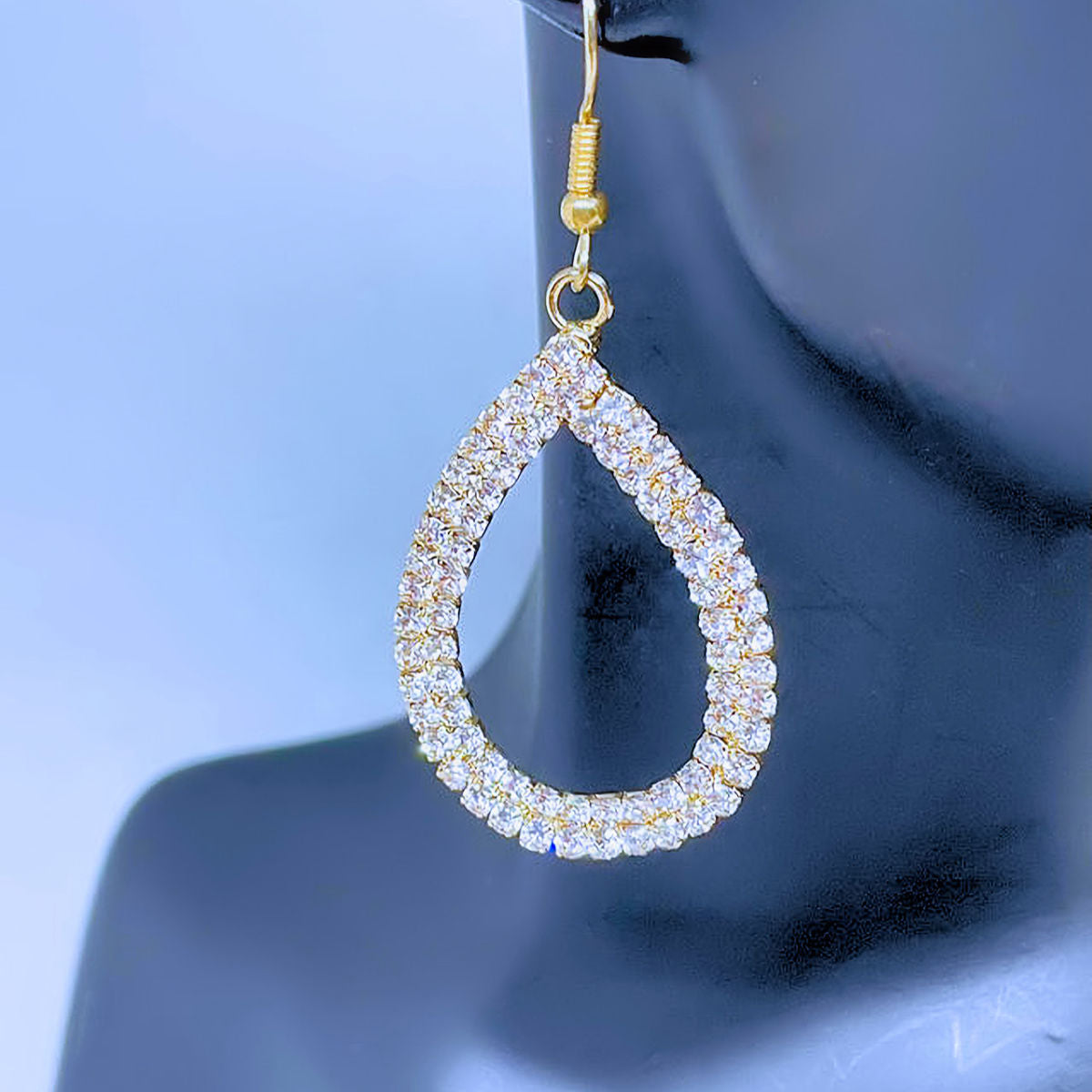 Gold Water Drop Rhinestone Hoop Earrings