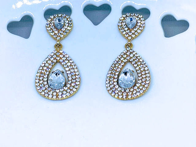 Dazzling Elegance: Gold-Plated Clear Rhinestone Earrings