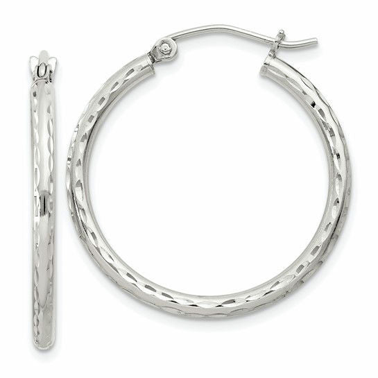 Diamond Cut Elegance: Sterling Silver 2mm Hoop Earrings
