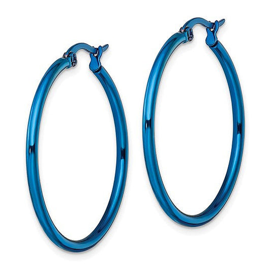 Polished Blue IP-Plated Stainless Steel Hoop Earrings