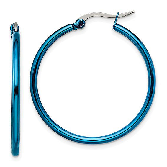 Polished Blue IP-Plated Stainless Steel Hoop Earrings