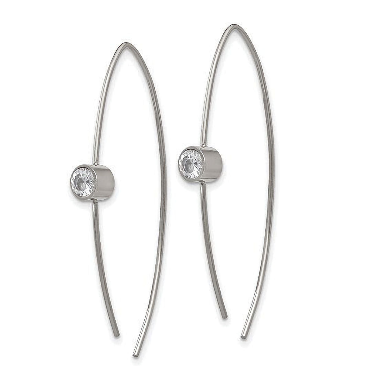 Stainless Steel Drop Earrings with Clear CZ Stone