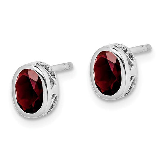 Sterling Silver Oval Garnet Post Earrings