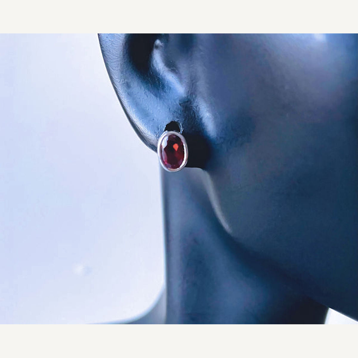 Sterling Silver Oval Garnet Post Earrings