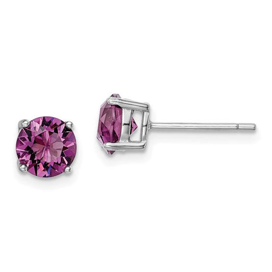 Sterling Silver Post Earrings with Round Purple CZ Stone