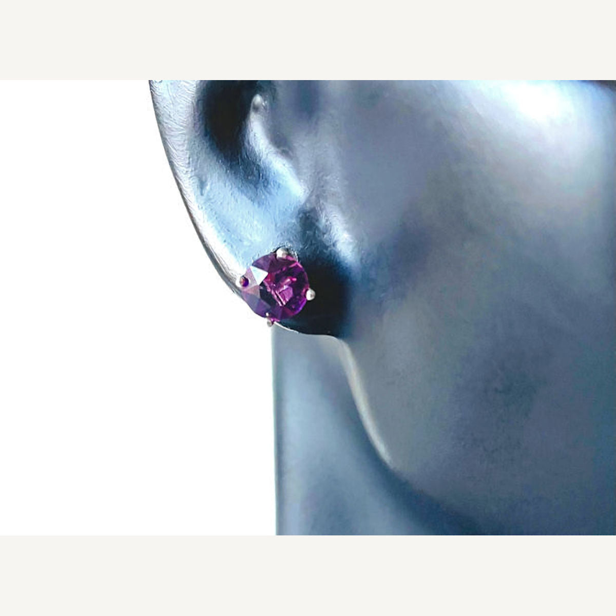 Sterling Silver Post Earrings with Round Purple CZ Stone