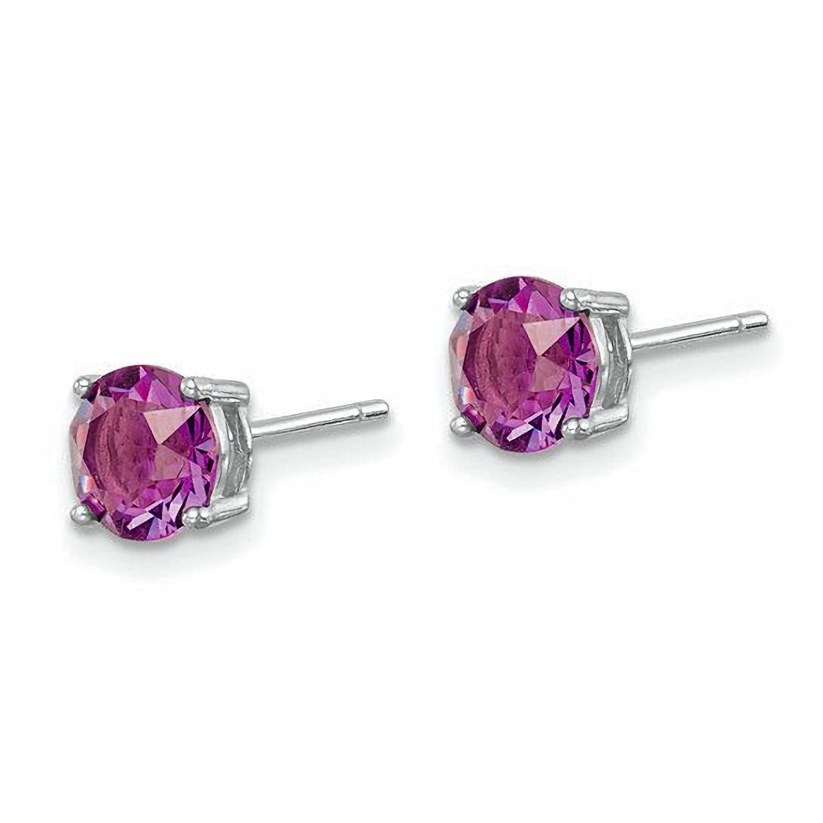 Sterling Silver Post Earrings with Round Purple CZ Stone
