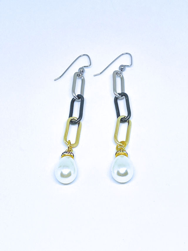 Multimetal Pearl Drop Dangle Paperclip Earrings - 3-inch Length