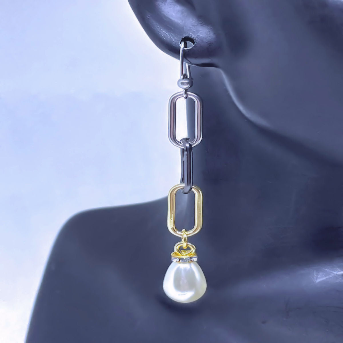 Multimetal Pearl Drop Dangle Paperclip Earrings - 3-inch Length